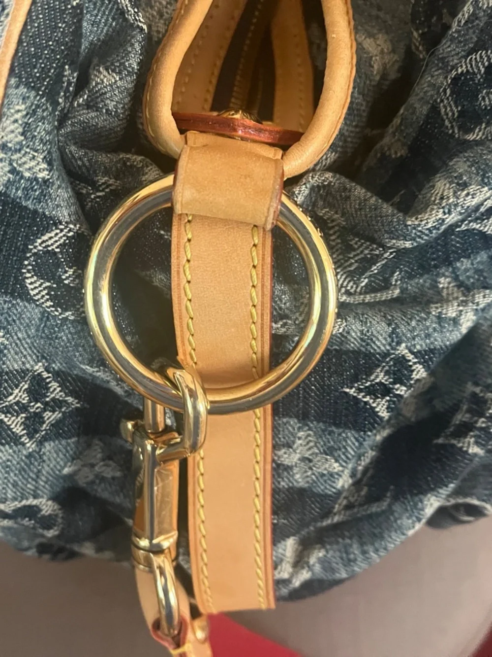 LV Denim Cloth weekender bag with leather trim and shoulder strap